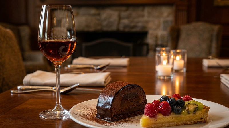 Vin et dessert : bûche, chocolat, tarte aux fruits